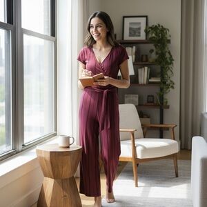 Burgundy and Black Striped Jumpsuit